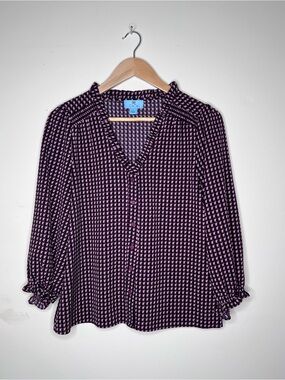 CeCe Purple and Pink Geometric Button-Down Blouse